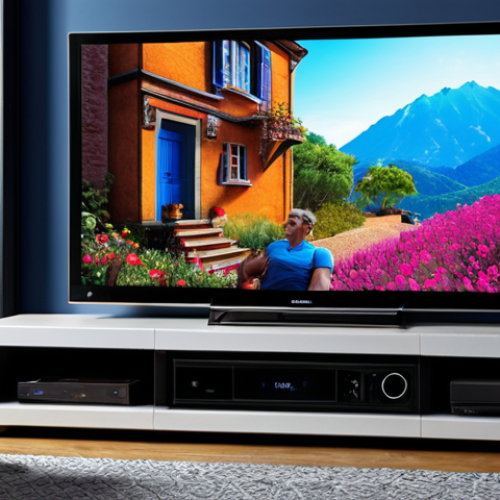 Home 11 **
Vibrant colors and sharp details of a Blu-ray movie scene playing on a large screen TV, showcasing the depth of color and clarity compared to an older DVD player sitting beside it, creating an immersive home theater experience.
**