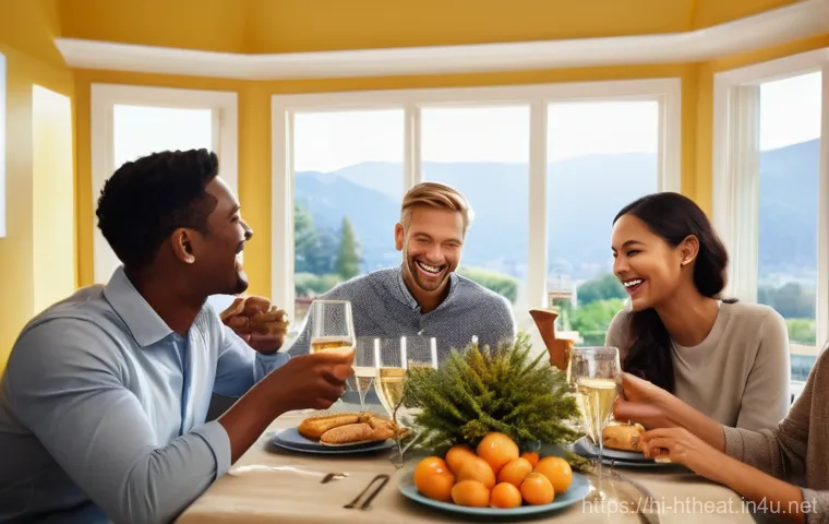 멀티룸 오디오 시스템 - "A bustling, happy family home showcasing the versatility of a multi-room audio system. In a cozy ch...