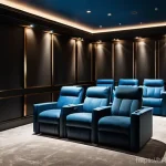 홈시어터 벽면 장식 아이디어 - **Luxurious Cinematic Immersion**:
    A sophisticated home theater wall featuring seamless dark woo...