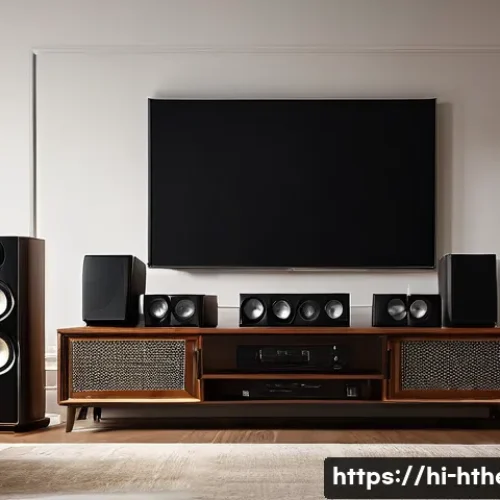 Home 29 홈시어터 유지보수 팁 - A modern home theater setup in an Indian living room with sleek speakers carefully positioned on sta...
