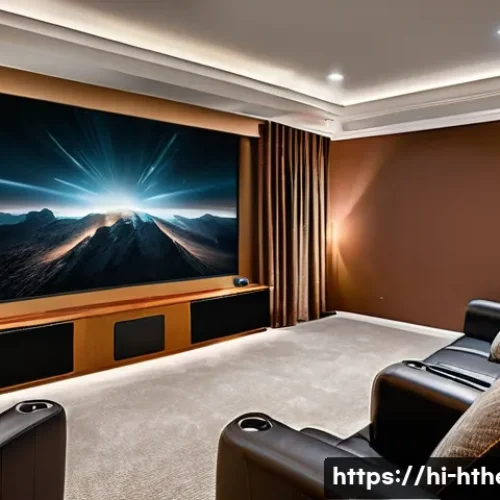 Home 28 돌비 애트모스 홈시어터 - A modern home theater room showcasing a sophisticated Dolby Atmos sound system setup, featuring ceil...